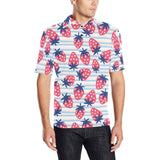 Strawberry pattern blue lines background Men's All Over Print Polo Shirt