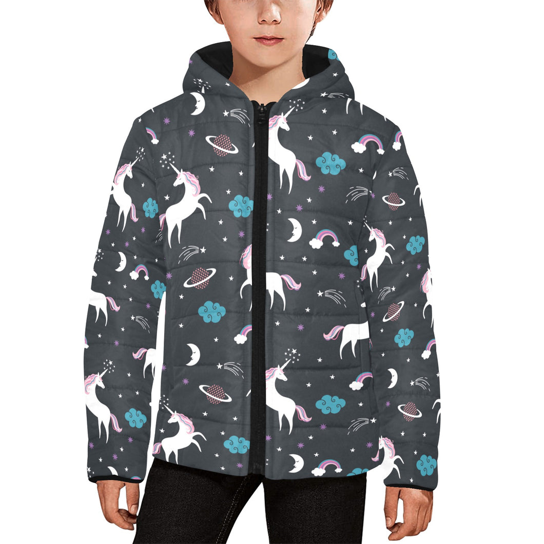 unicorn rainbows moon clound star pattern Kids' Boys' Girls' Padded Hooded Jacket