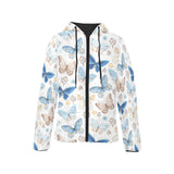 blue butterfly pattern Women's Padded Hooded Jacket