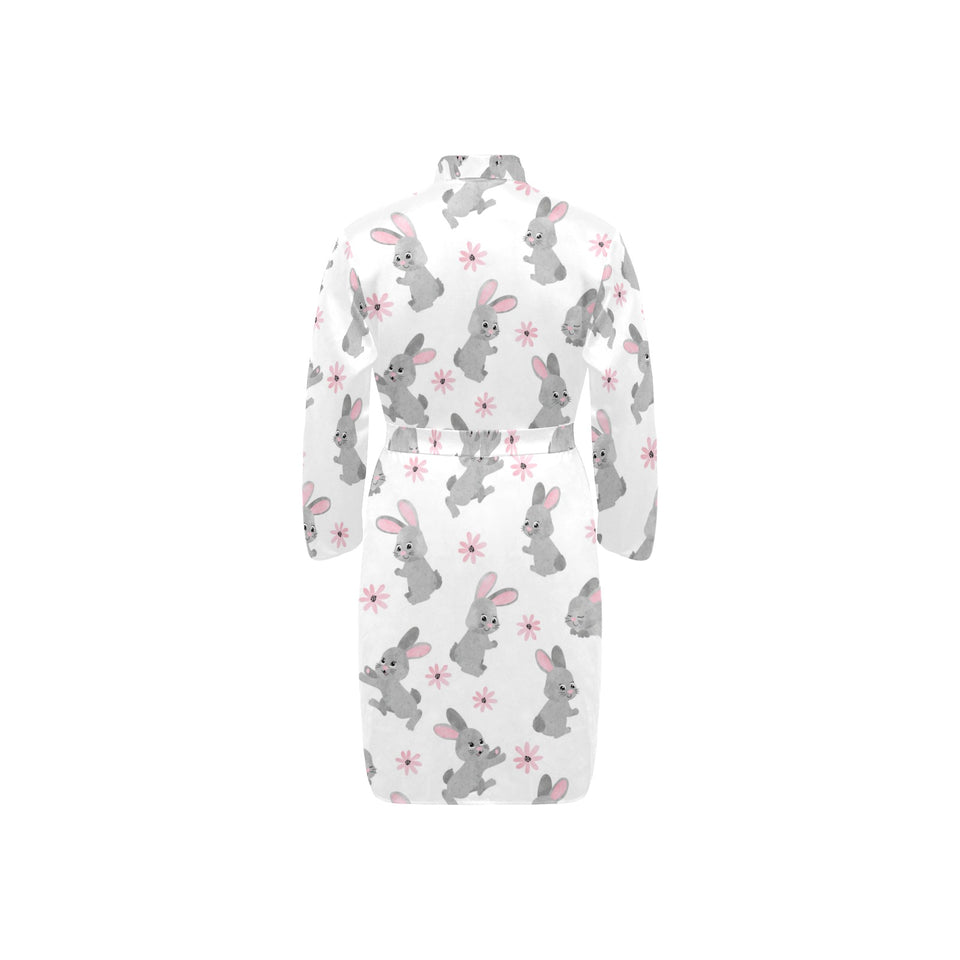 Watercolor cute rabbit pattern Men's Long Sleeve Belted Night Robe