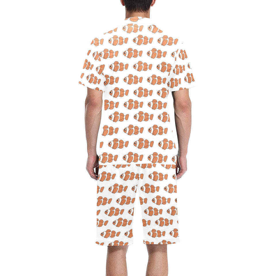 Clown Fish Pattern Print Design 05 Men's V-Neck Short Pajama Set