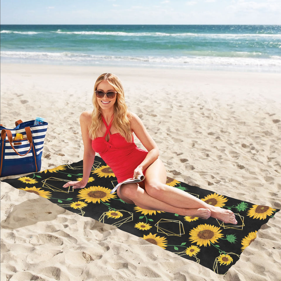 sunflower golden polygonal shapes Beach Towel