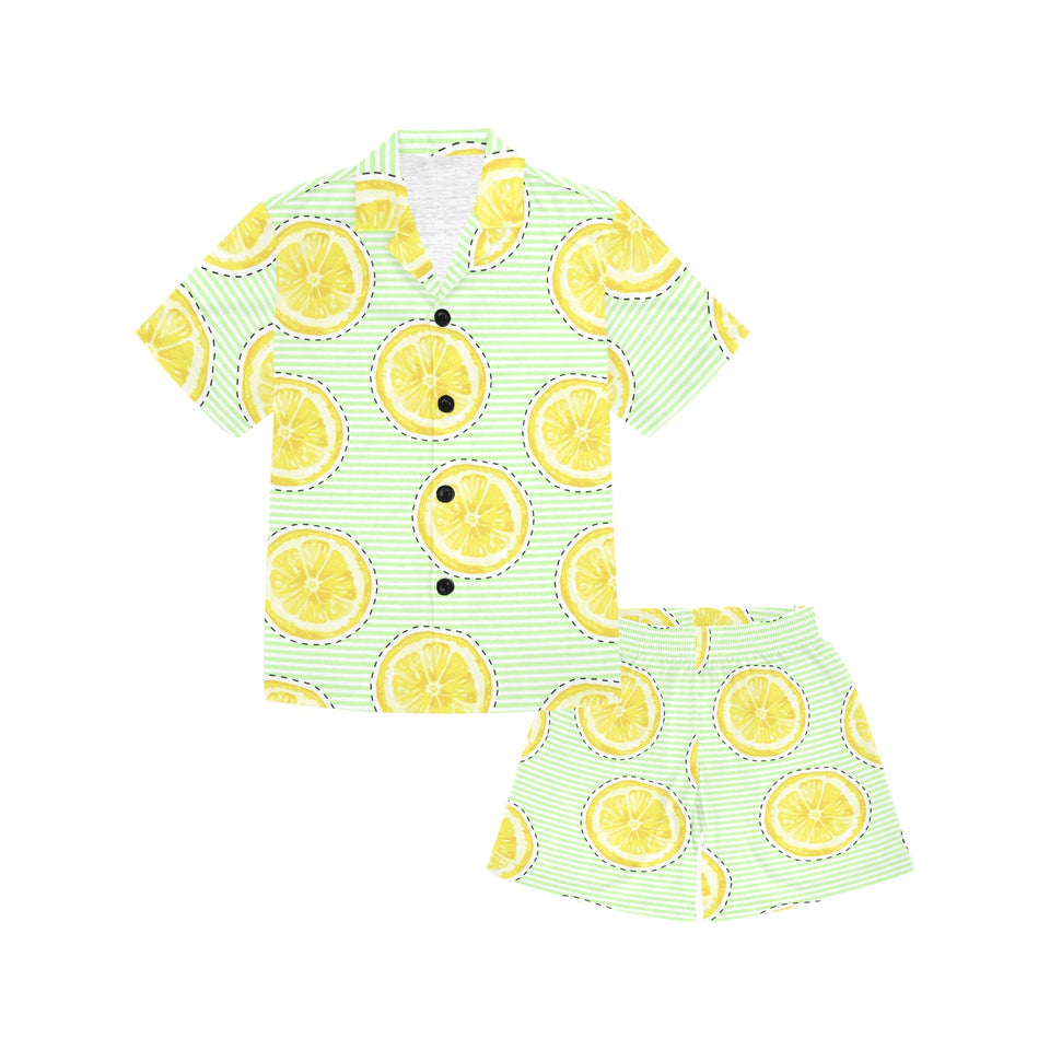 slice of lemon pattern Kids' Boys' Girls' V-Neck Short Pajama Set