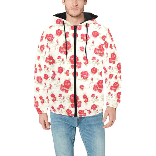 Rose Pattern Print Design 01 Men's Padded Hooded Jacket