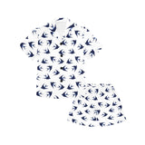 Swallow Pattern Print Design 03 Kids' Boys' Girls' V-Neck Short Pajama Set