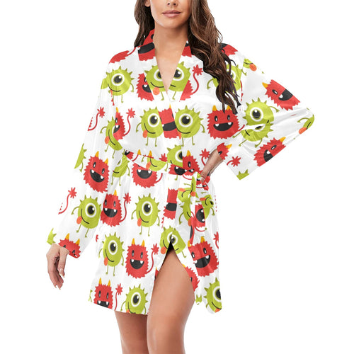 Alien Pattern Print Design 05 Women's Long Sleeve Belted Night Robe