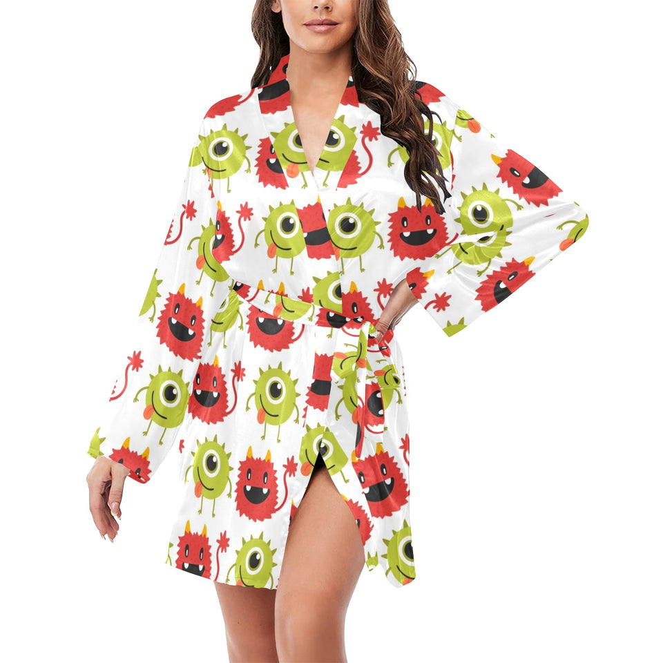 Alien Pattern Print Design 05 Women's Long Sleeve Belted Night Robe