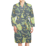 Cute owls leaves pattern Men's Long Sleeve Belted Night Robe