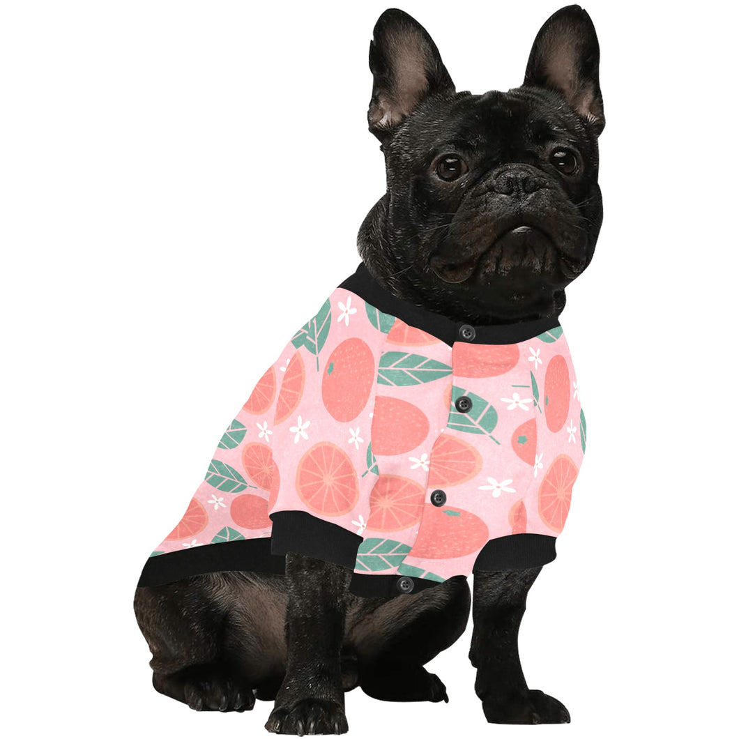 Grapefruit leaves flower pink background All Over Print Pet Dog Round Neck Fuzzy Shirt