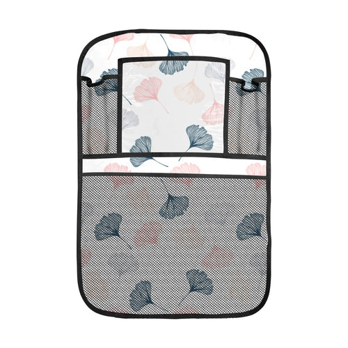 Black Gray Cream coral ginkgo leaves pattern Car Seat Back Organizer