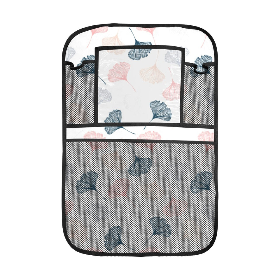 Black Gray Cream coral ginkgo leaves pattern Car Seat Back Organizer