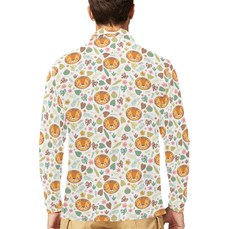Lion Pattern Print Design 04 Men's Long Sleeve Polo Shirt