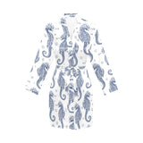 Seahorse pattern background Women's Long Sleeve Belted Night Robe