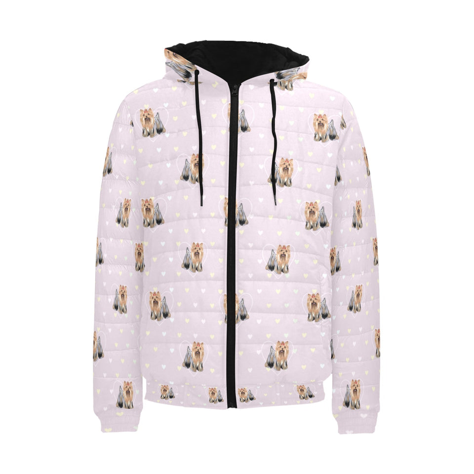 Yorkshire Terrier Pattern Print Design 02 Men's Padded Hooded Jacket