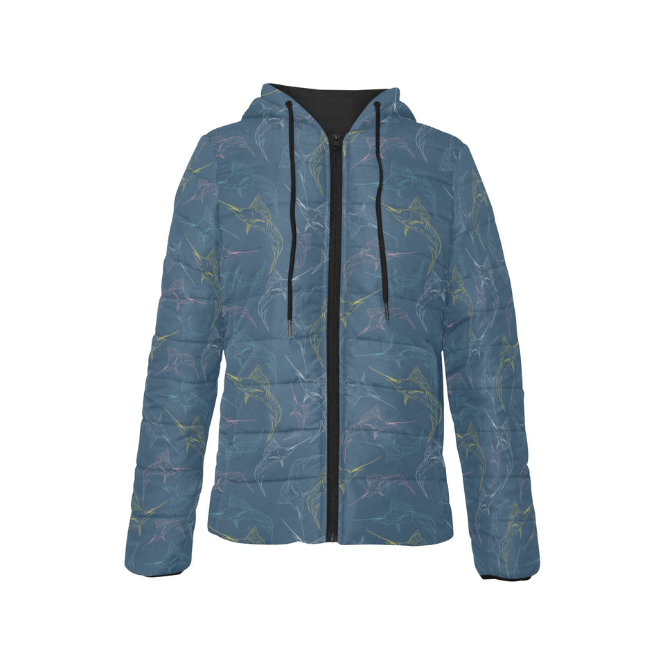 Swordfish Pattern Print Design 02 Women's Padded Hooded Jacket
