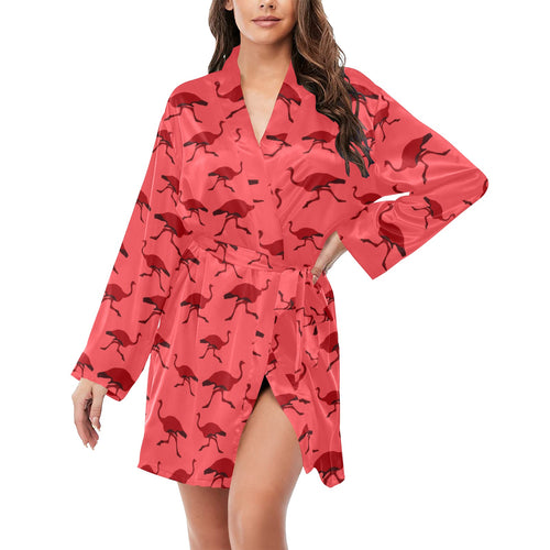 Ostrich Pattern Print Design 03 Women's Long Sleeve Belted Night Robe
