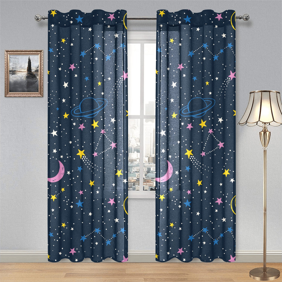 space pattern with planets, comets, constellations Gauze Curtain