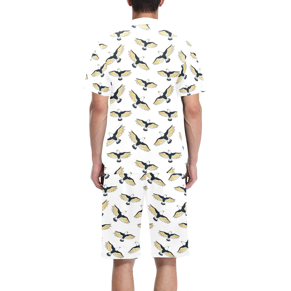 Eagle Pattern Print Design 03 Men's V-Neck Short Pajama Set