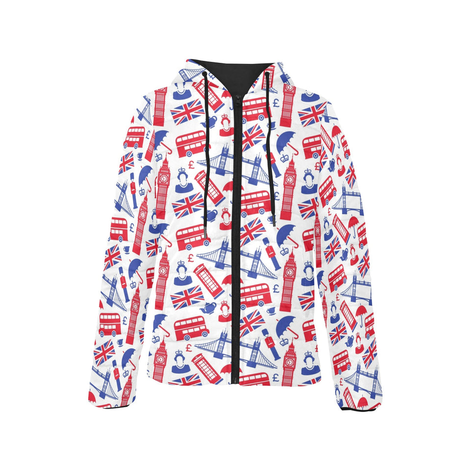 British Pattern Print Design 01 Women's Padded Hooded Jacket