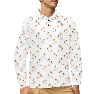 Jack Russel Pattern Print Design 05 Men's Long Sleeve Polo Shirt
