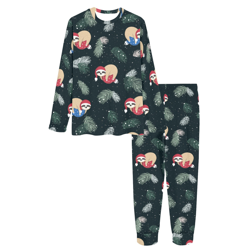 Cute sloths sleeping christmas ball santa hat patt Women's All Over Print Pajama Set