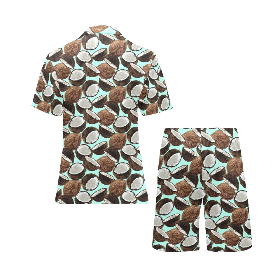 Coconut Pattern Print Design 03 Men's V-Neck Short Pajama Set