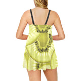 Sliced kiwi pattern Chest Sexy Pleated Two Piece Swim Dress
