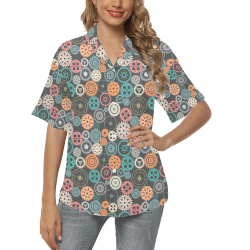 Gear Pattern Print Design 05 Women's All Over Print Hawaiian Shirt