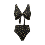 Dog Paws Pattern Print Design 05 Chest Bowknot High Waisted Bikini Swimsuit