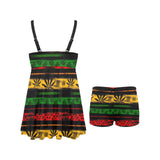 Canabis Marijuana Weed Pattern Print Design 04 Chest Sexy Pleated Two Piece Swim Dress