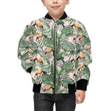 Toucan tropical green jungle palm pattern Kids' Boys' Girls' Bomber Jacket