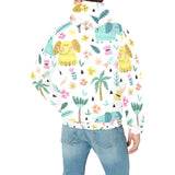 Cute elephants palm tree flower butterfly pattern Men's Padded Hooded Jacket
