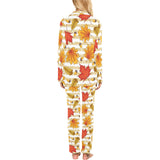 Maple leaf oak leaf acorns beige striped backgroun Women's Long Pajama Set