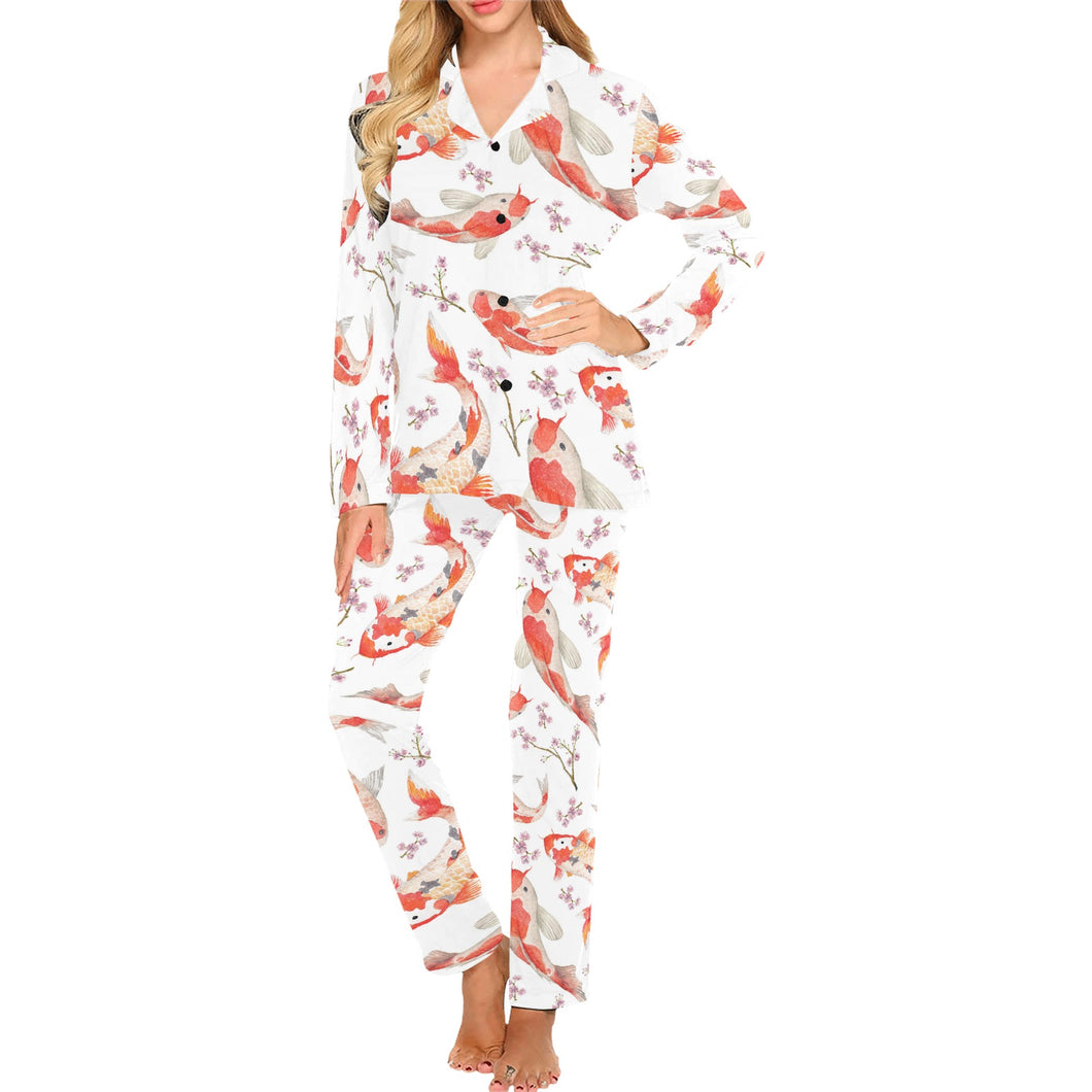 Watercolor Koi Fish Carp Fish pattern Women's Long Pajama Set