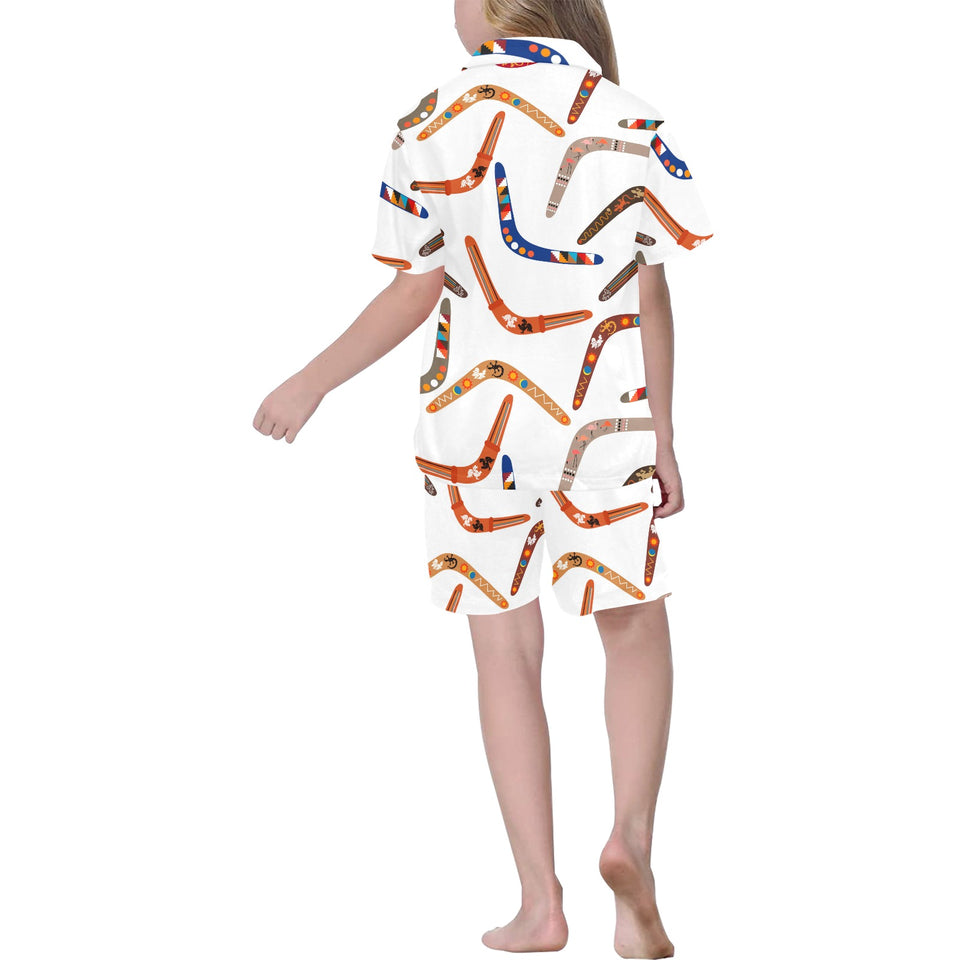 Boomerang Australian aboriginal ornament pattern Kids' Boys' Girls' V-Neck Short Pajama Set
