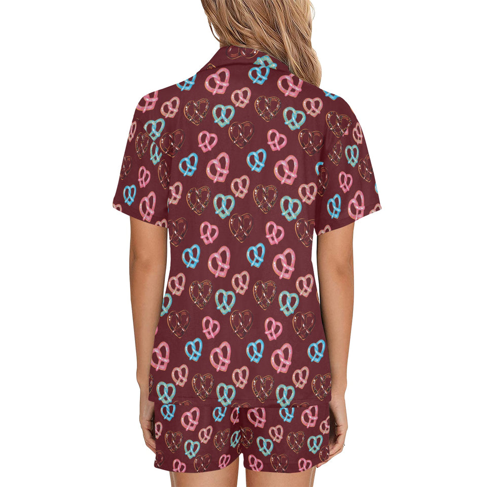 Pretzels Pattern Print Design 05 Women's V-Neck Short Pajama Set