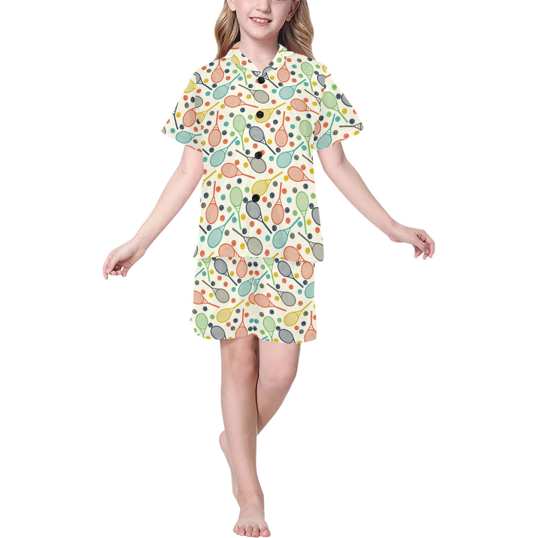 Tennis Pattern Print Design 03 Kids' Boys' Girls' V-Neck Short Pajama Set