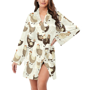 Cute rooster chicken cock Women's Long Sleeve Belted Night Robe