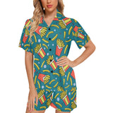 French fries red paper box pattern Women's V-Neck Short Pajama Set