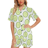 Cucumber slices pattern Women's V-Neck Short Pajama Set