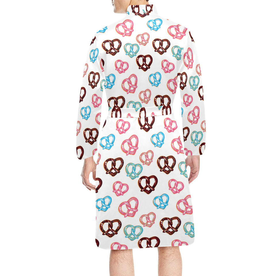 Pretzels Pattern Print Design 04 Men's Long Sleeve Belted Night Robe