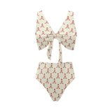 Golden Retriever Pattern Print Design 01 Chest Bowknot High Waisted Bikini Swimsuit