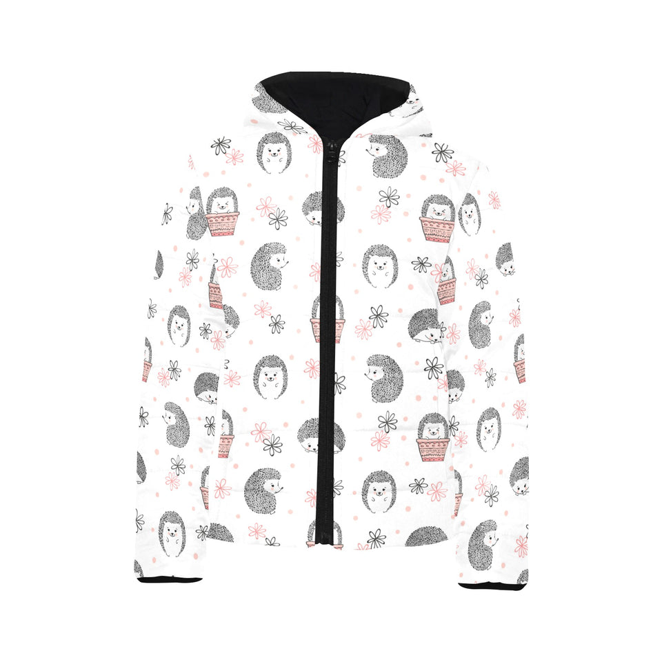 Hedgehog Pattern Print Design 02 Kids' Boys' Girls' Padded Hooded Jacket