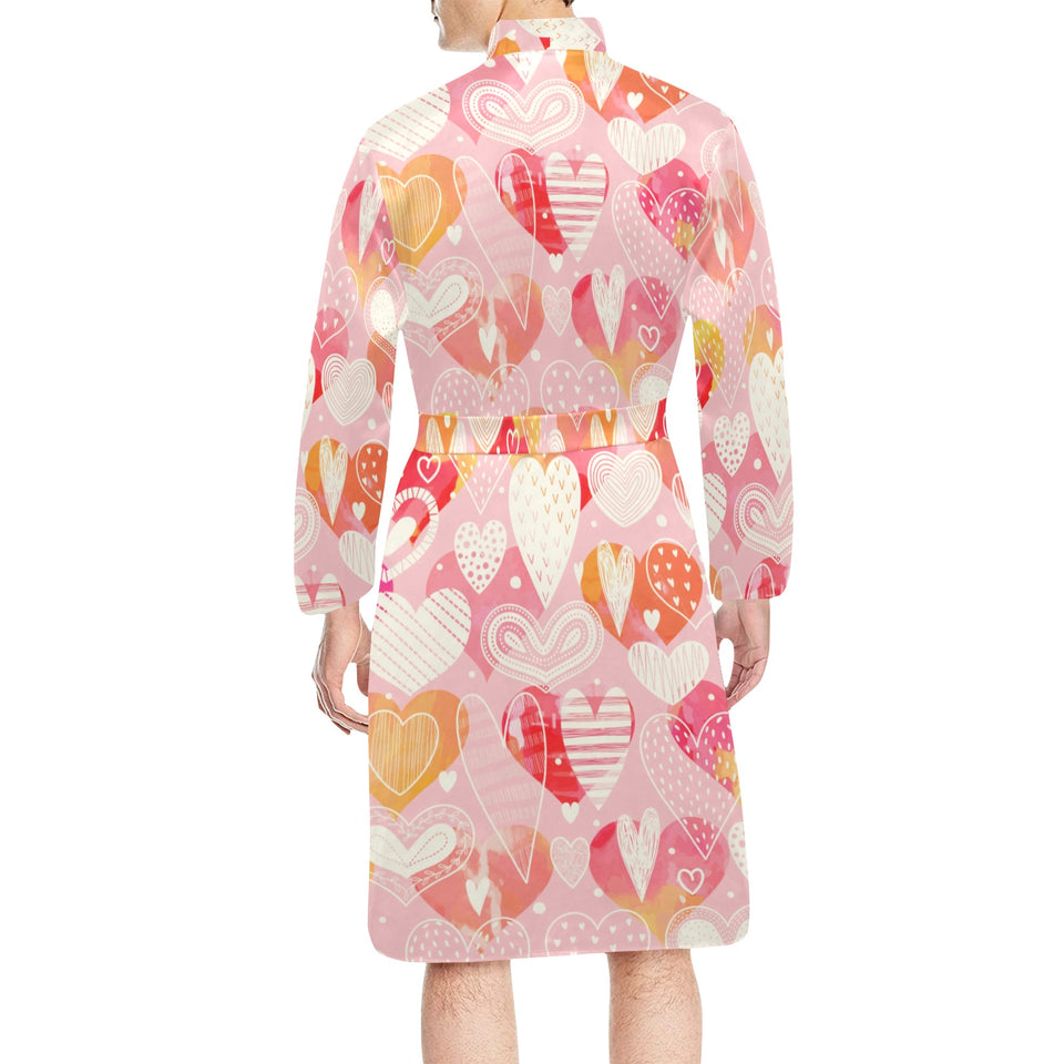 Hand drawn heart design pattern Men's Long Sleeve Belted Night Robe