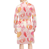 Hand drawn heart design pattern Men's Long Sleeve Belted Night Robe