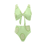 Cucumber pattern Chest Bowknot High Waisted Bikini Swimsuit