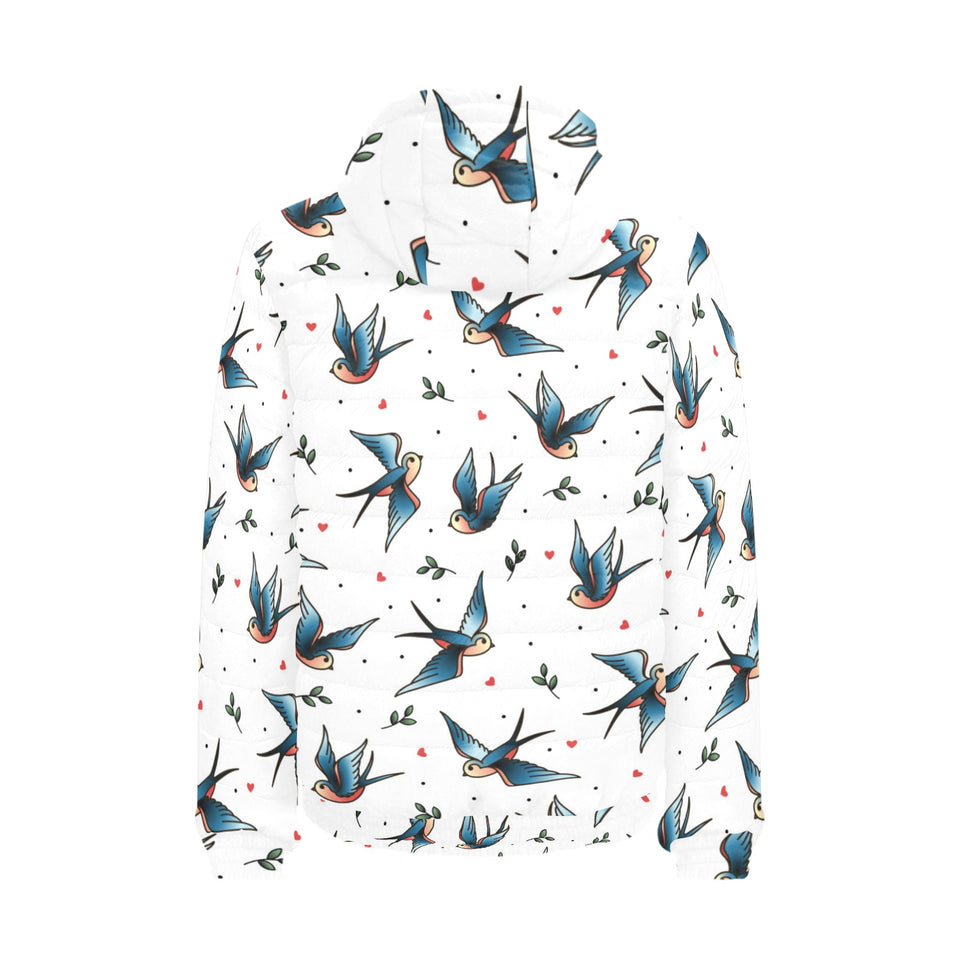 Swallow Pattern Print Design 04 Men's Padded Hooded Jacket