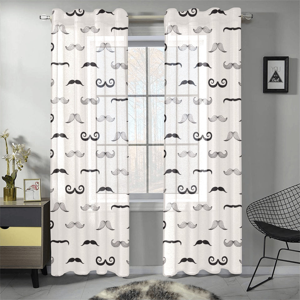 Mustache Beard Pattern Print Design 05 Gauze Curtain