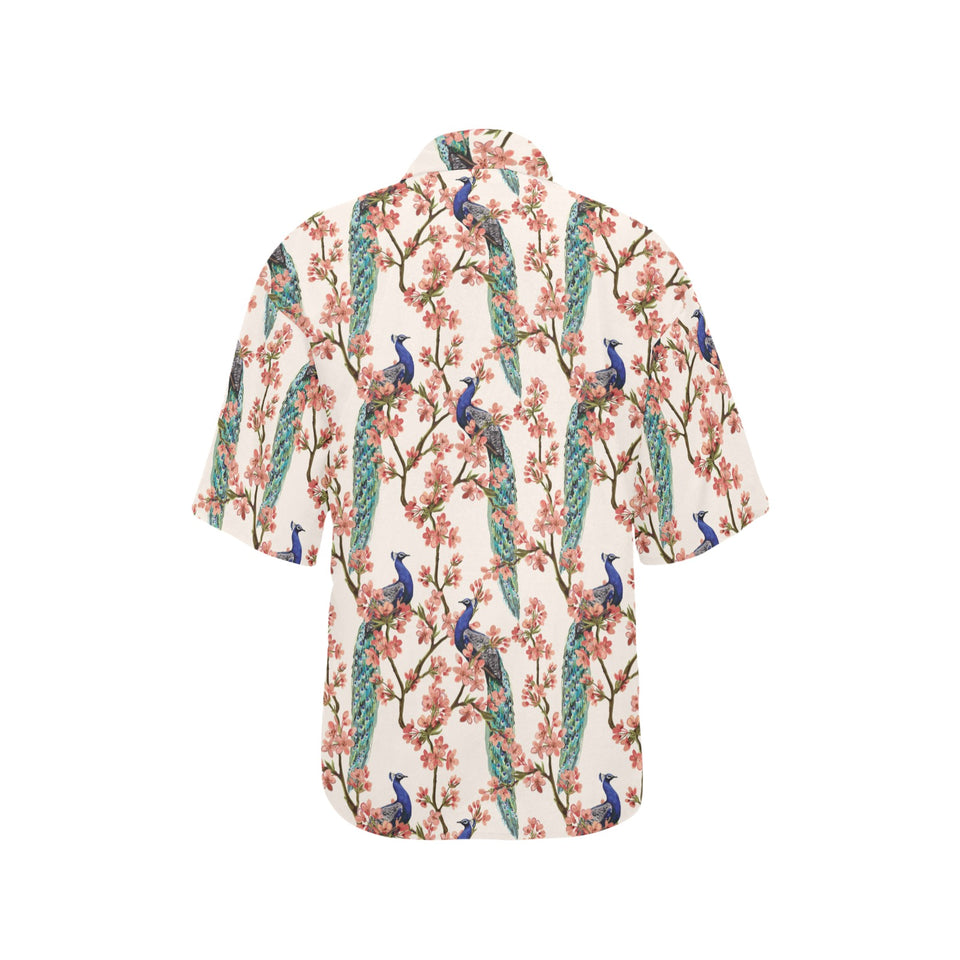 Peacock tropical flower pattern Women's All Over Print Hawaiian Shirt