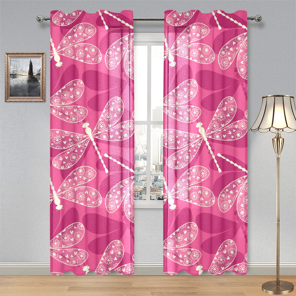 Beautiful dragonfly pink background Gauze Curtain
